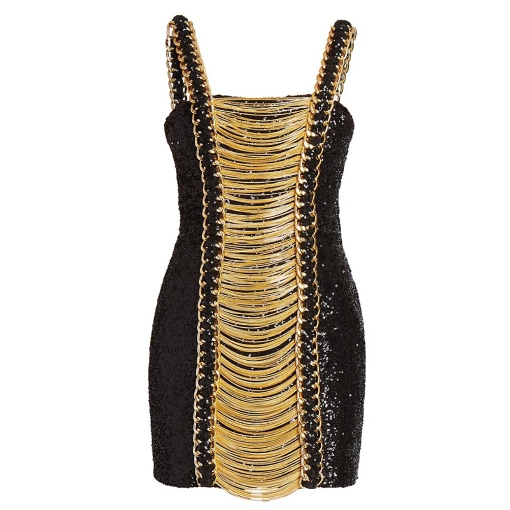 Balmain - Mini Gold and Black Sequin Dress